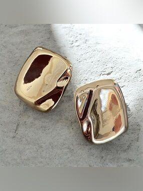 Anthropologie Shiny Gold Square Sculptural Earrings